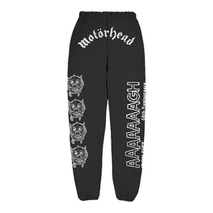 Black joggers with War Pig emblem on right leg and "Aaaaaaagh" text on left in white