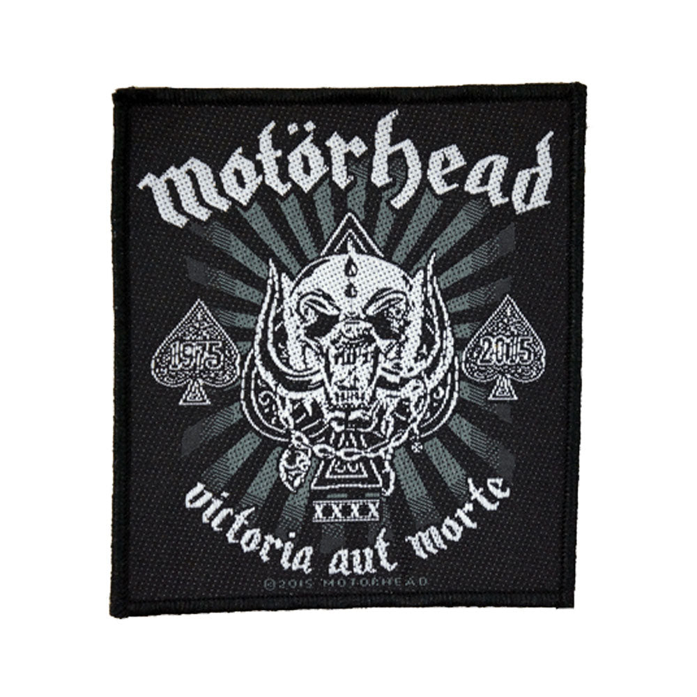 Black Fabric Sew-on Patch featuring the Motorhead War Pig emblem and the text 
